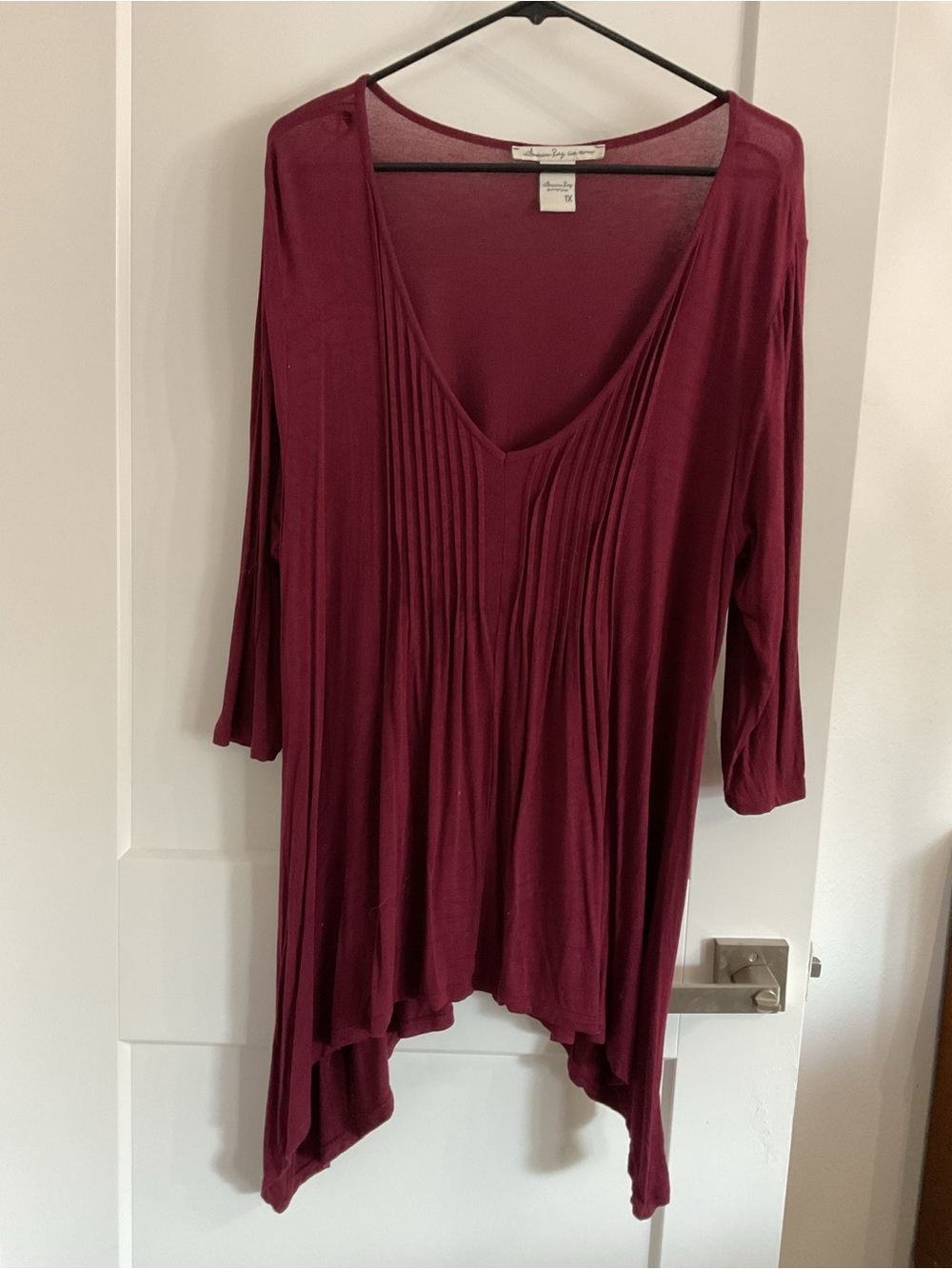 American Rag Maroon V-Neck Pintuck Tunic